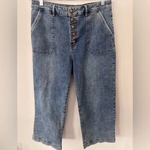 Tribal Audrey Button Fly Wide Leg Crop Jeans | Sz 14